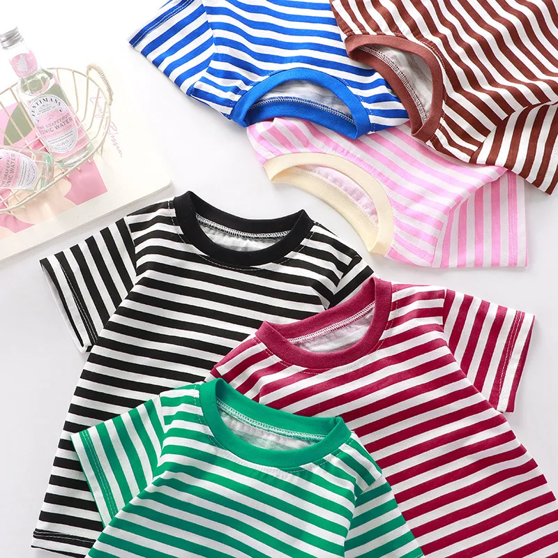 Camiseta infantil de algodón a rayas ligera y fresca para verano - imagen 2