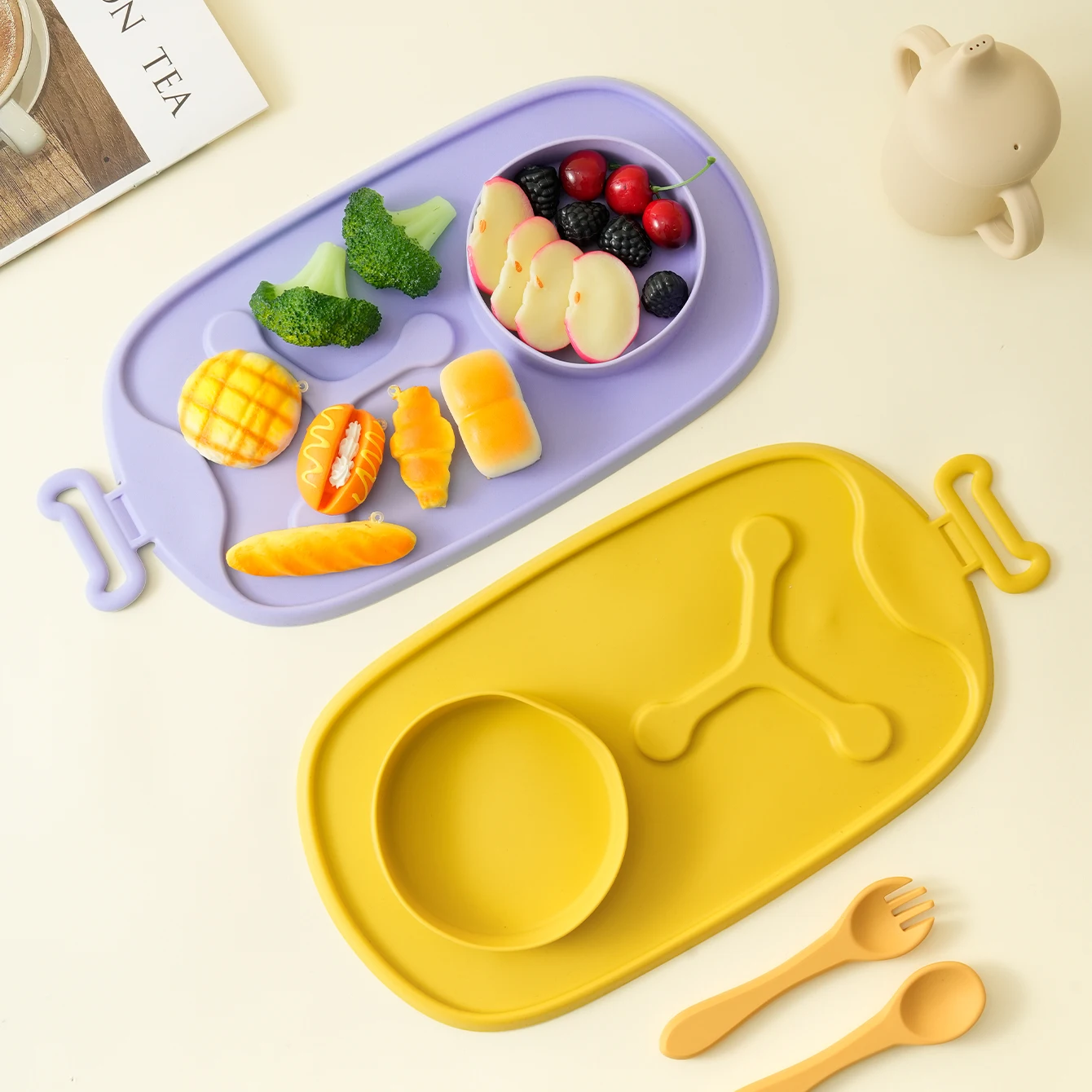 Color niños 1 Uds. Cuenco de silicona para bebé, plato de alimentación antideslizante, almacenamiento de entrenamiento, platos portátiles, vajilla, regalo para Baby Shower - imagen 2