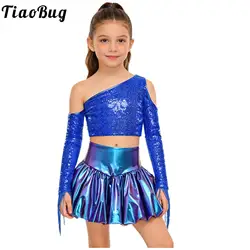 Traje de porrista brillante para niña – top corto y falda burbujeante