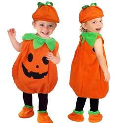 Pelele con sombrero y zapatos para niños pequeños, traje de fiesta de calabaza de una pieza para niño y niña, mono de Halloween para bebé, conjunto de ropa de Cosplay 1-10T