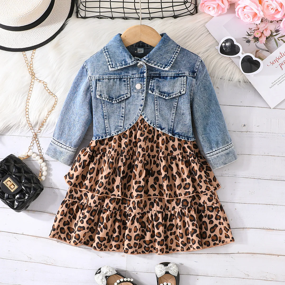 Ropa de primavera y otoño para niñas, abrigo vaquero de moda coreana + vestido con estampado de playa, ropa de Boutique para bebés, conjuntos para niños BC035 2 piezas - imagen 4