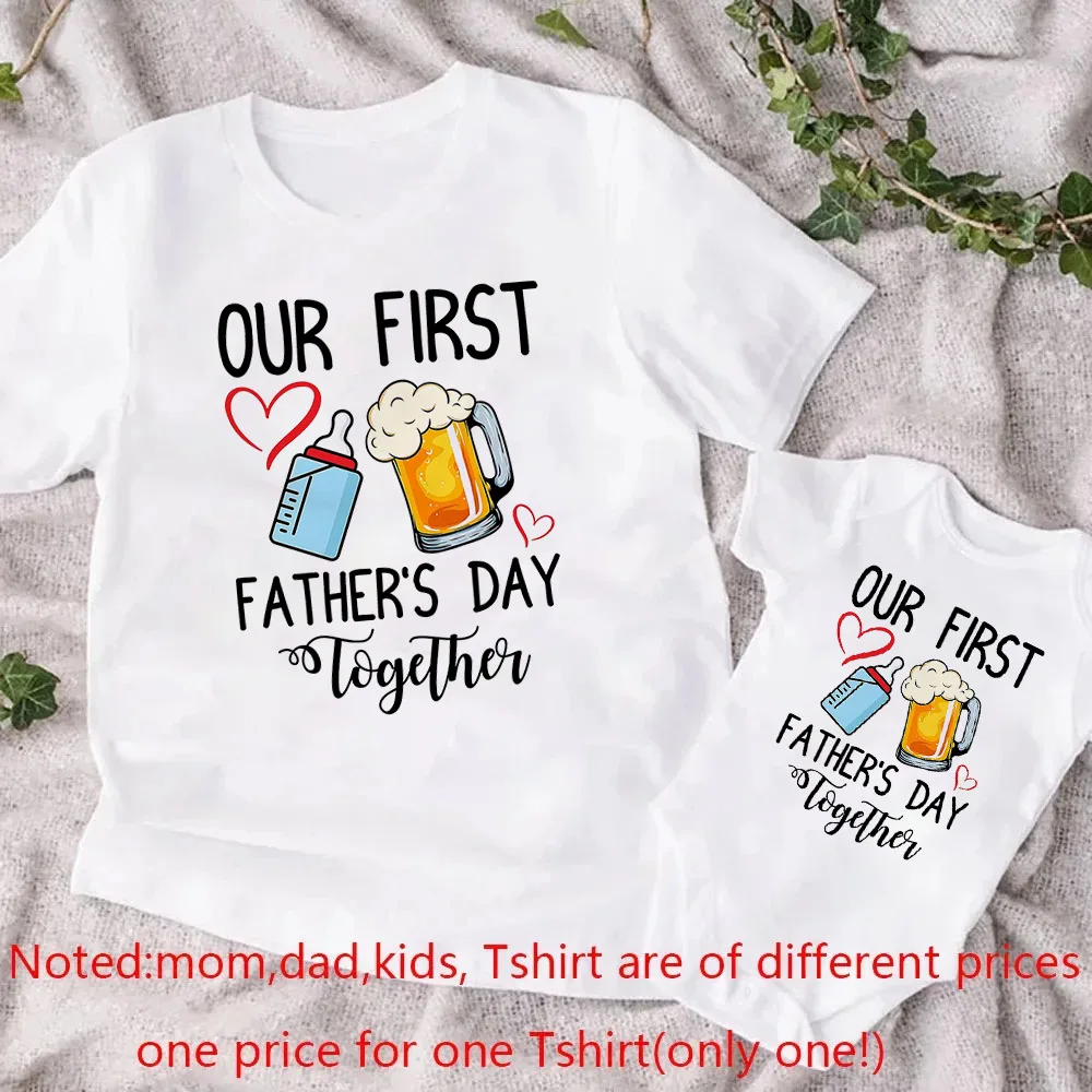 Nuestro primer Día del Padre juntos, monos estampados para bebé, camisetas informales de verano para papá, ropa a juego para la familia del Día del Padre - imagen 5