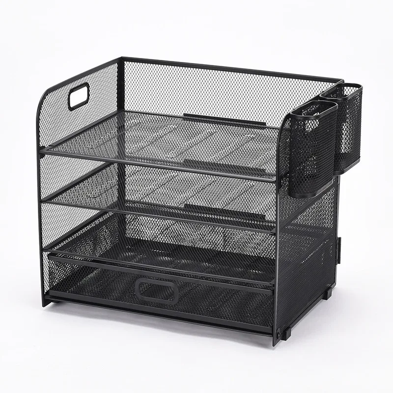 Organizador de portalápices de malla metálica resistente con almacenamiento de varios niveles de 2 piezas - Organizador de escritorio que ahorra espacio