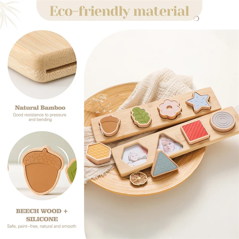 Juego de rompecabezas de madera Montessori, juguete educativo de silicona sin BPA, formas de flores y estrellas, juegos a juego, regalos para bebés, 1 Juego - imagen 2