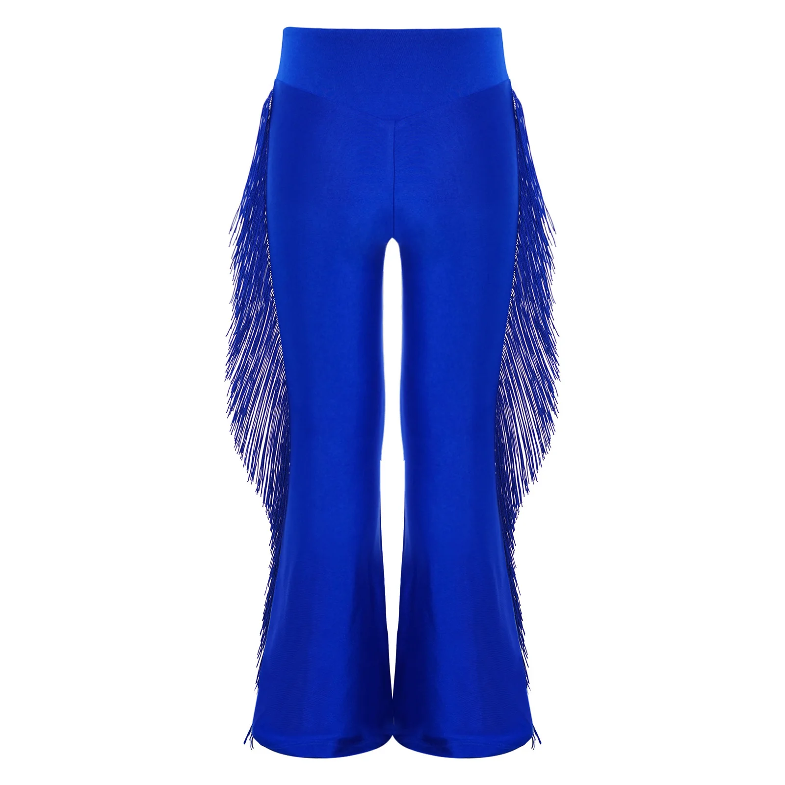 Pantalones de baile latino para niños, traje de baile de salón, cintura elástica, borlas, pantalones con parte inferior acampanada, Ropa de baile de Jazz y Ballet - imagen 3