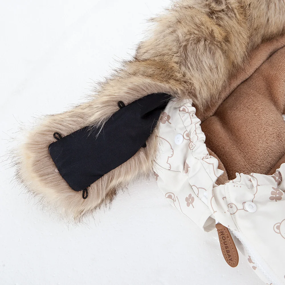 Cochecito de bebé, chancelera, calcetines universales para cochecito, oso Beige, cuello de piel esponjoso y extraíble, sobre a prueba de viento para invierno en cochecito - imagen 5