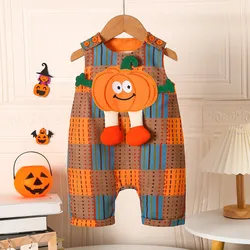 Mono bebé a cuadros con calabaza naranja para Halloween - Unisex