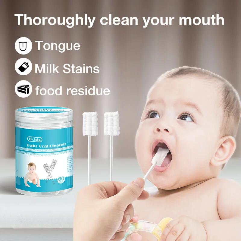 MAMIJOY 60 uds palo de limpieza bucal para bebé limpiador desechable leche dientes gasa cepillo de dientes lavado de lengua de bebé para cuidado bucal de recién nacido - imagen 3