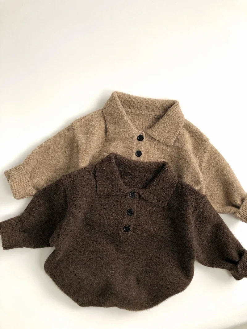 Otoño Invierno estilo Retro cuello vuelto cálido suéter Polo de punto para 1-6 años de espesor acogedor niños y niñas prendas de punto Pollover - imagen 2