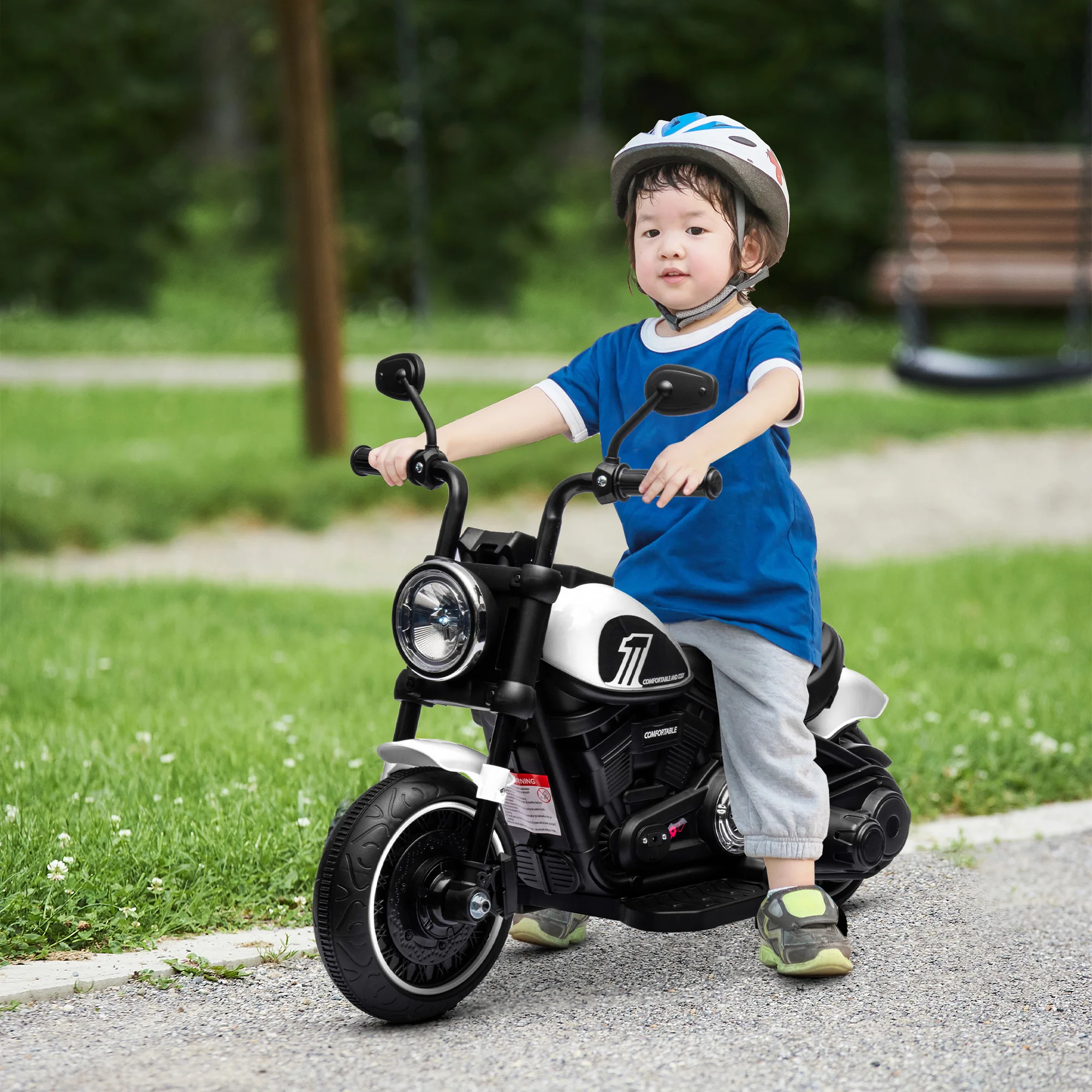 HOMCOM Moto Eléctrica para Niños de 18-36 Meses, Moto Eléctrica Infantil con Batería 6V, Faro y Ruedas Auxiliares Desmontables, Carga 25 kg - imagen 2