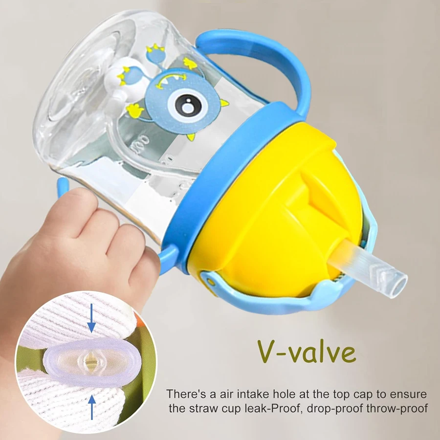 Taza de agua con pajita de pico de pato para niños, Material PP, taza para beber para estudiantes, patrón de monstruo pequeño - imagen 5