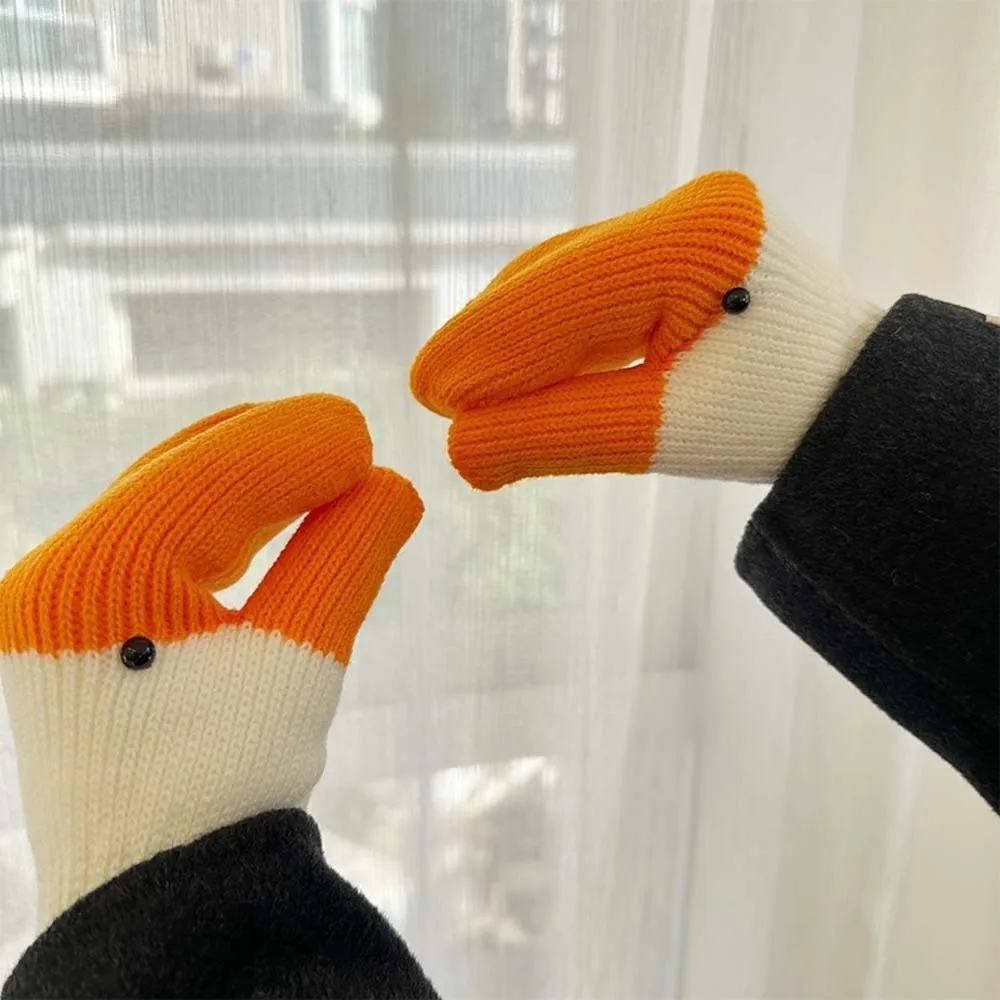 Guantes de ganso de dibujos animados de color naranja, guantes tejidos de poliéster a prueba de viento para invierno, manoplas antifrío gruesas más cálidas para parejas - imagen 4