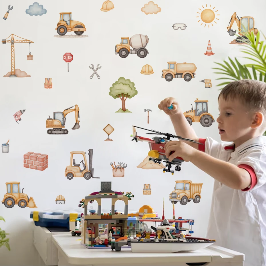 Pegatinas de pared maquinaria construcción infantil – Dibujos animados