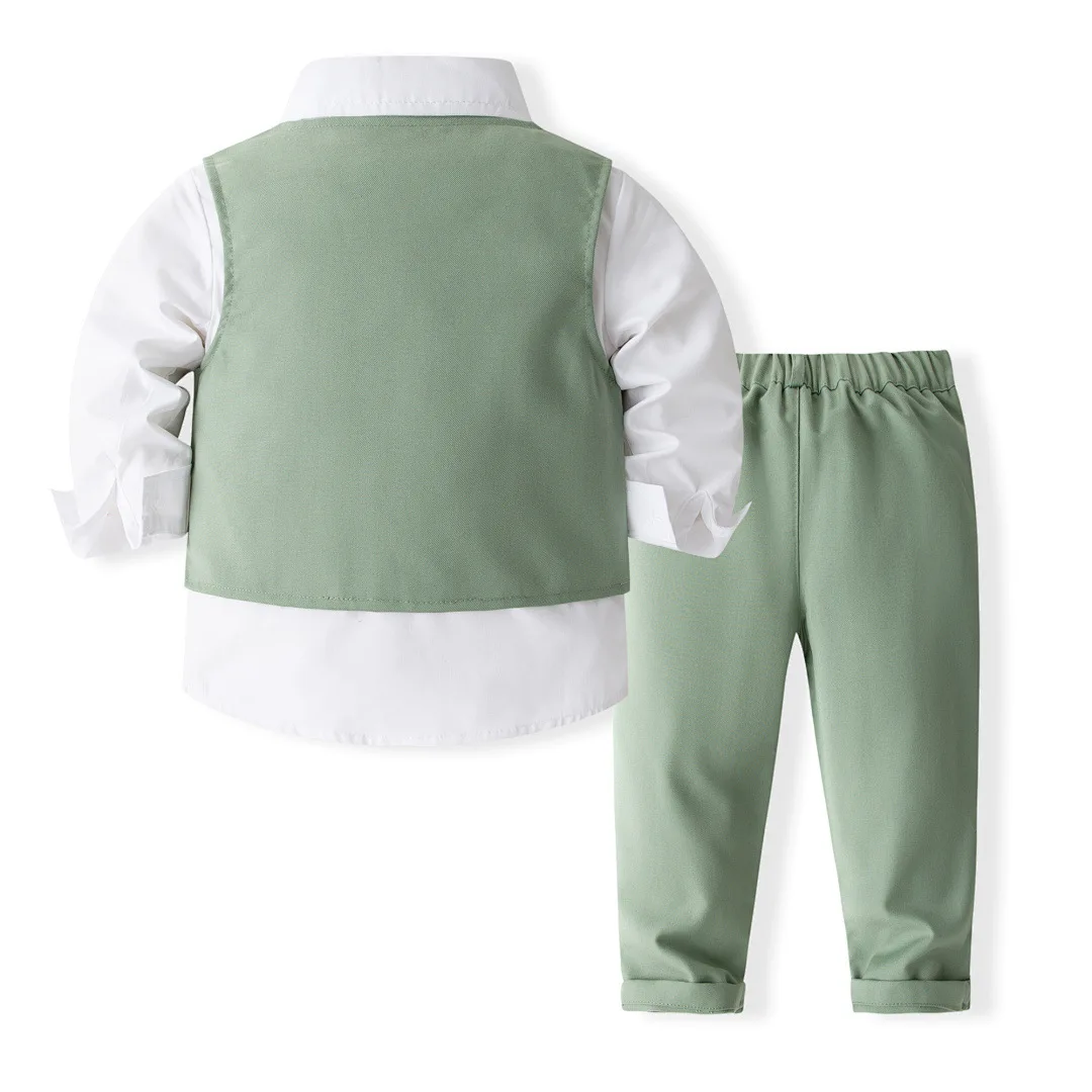 Conjunto de bebé niño primavera-otoño chaleco con corbata y camiseta - imagen 2