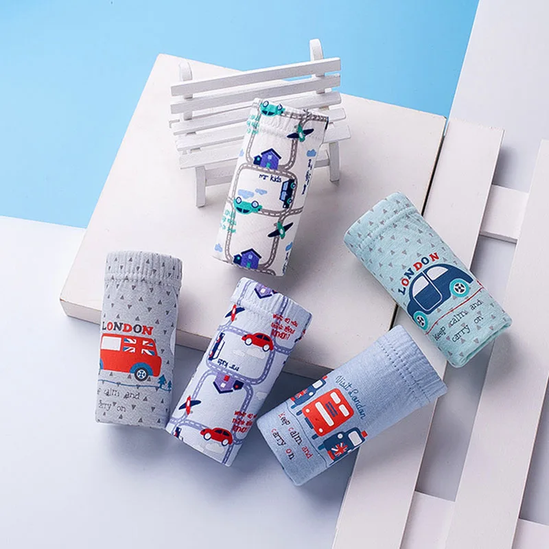 Ropa interior triangular para niños de 2 a 13 años, calzoncillos de algodón con varios patrones de coches, bragas preescolares suaves y transpirables, 5/10 Uds. - imagen 5