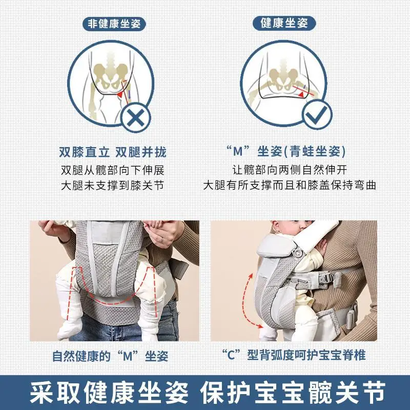 Portabebés, taburete de cintura fácil de salir, frente y espalda, abrazo Horizontal de doble uso, ligero, multifuncional para bebé recién nacido - imagen 3