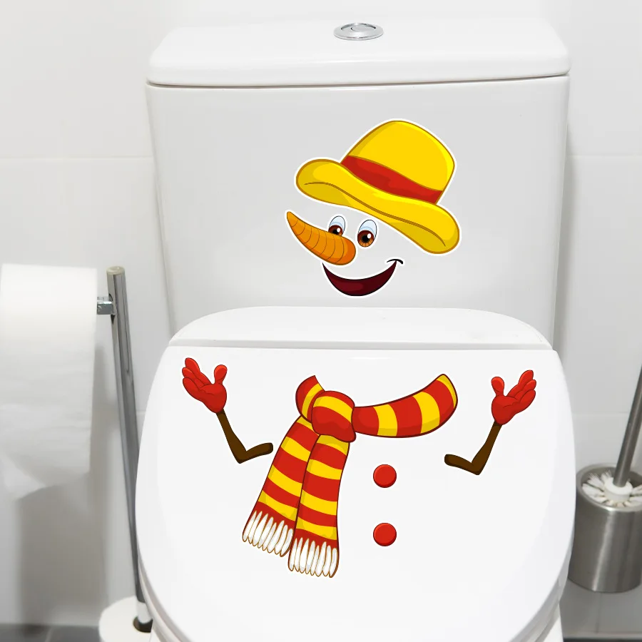 Bufanda, sombrero, muñeco de nieve, pegatina de pared autoadhesiva, inodoro, gabinete, decoración de cubo de basura, pegatina de pared - imagen 5