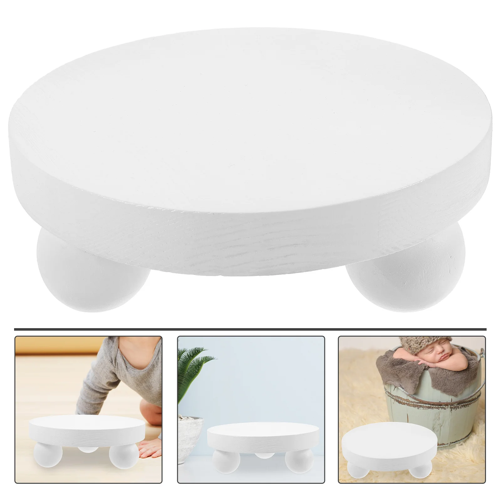 Accesorios de madera pequeños accesorios de fotografía Mini taburete redondo soporte elevador de madera Natural taburete decorativo para exhibición de plantas en el hogar