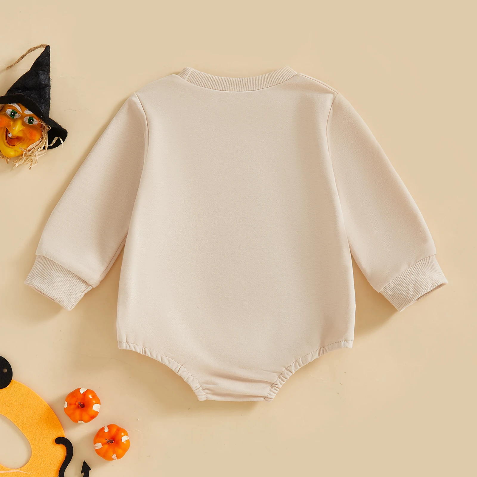 VISgogo Sudadera de Halloween para bebé, mameluco con lazo de calabaza, bordado, manga larga, cuello redondo, mono de burbujas - imagen 2