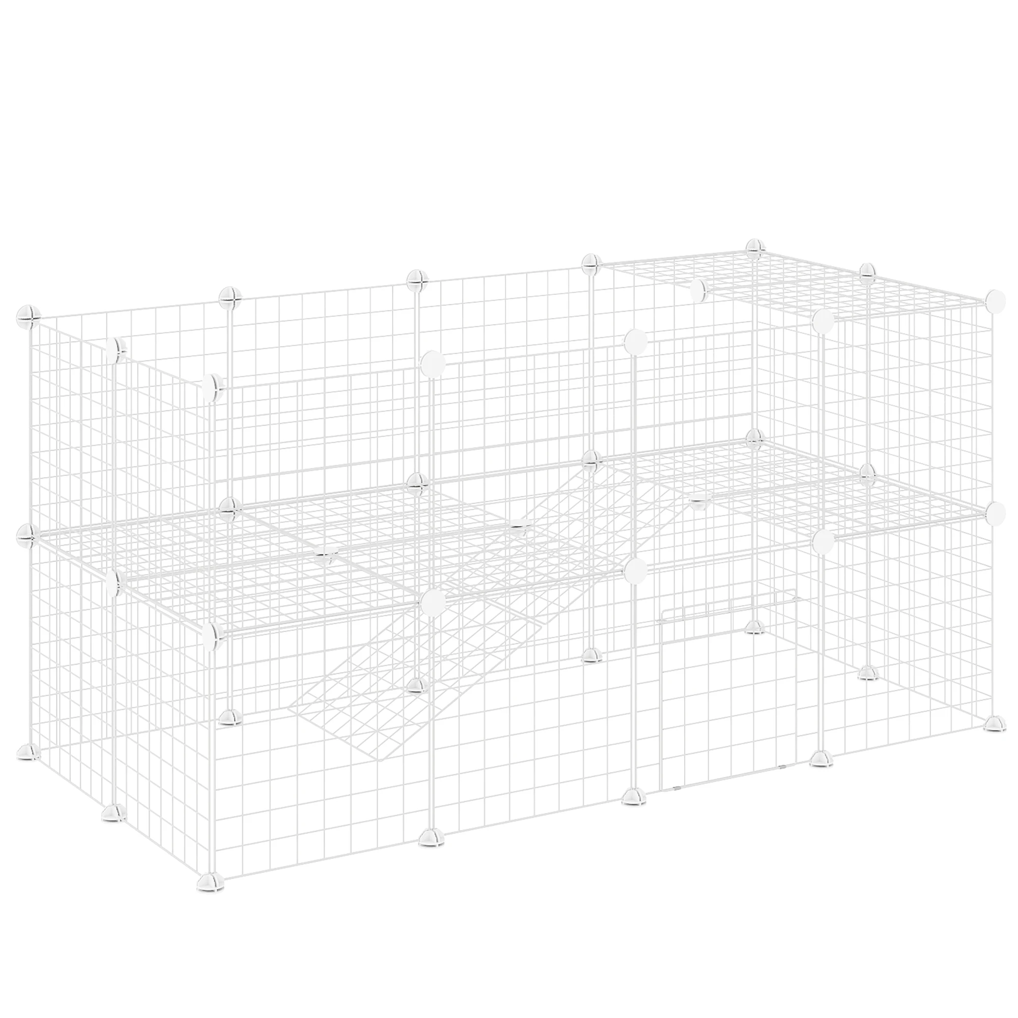 PawHut Valla Metálica para Mascotas de 36 Paneles, Jaula para Animales Pequeños, Forma Personalizable, Jaula para Conejos, Cobayas, Chinchillas, Gatitos, 146x73x73 cm, Blanco