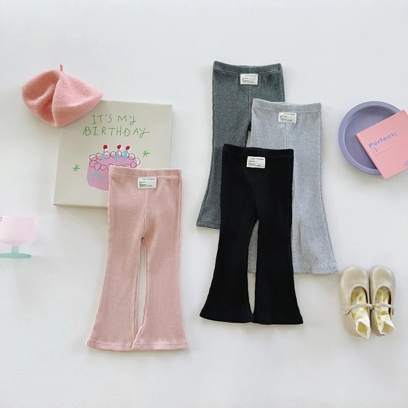 Pantalones elásticos lisos para niñas de 1 a 8 años, mallas ajustadas de verano para niños, pantalones acampanados, pantalones largos informales para exteriores - imagen 3