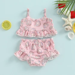 Bikini de niña con volantes y tirantes descubiertos