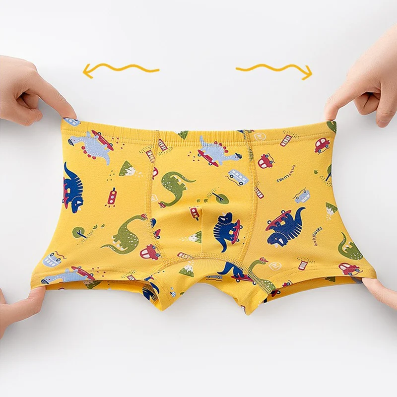 Boxers de 4 piezas para niños, ropa interior de algodón para niños, bañadores para niños respetuosos con la piel, calzoncillos Boxer con estampado de dinosaurio y erizo de dibujos animados para niños - imagen 5