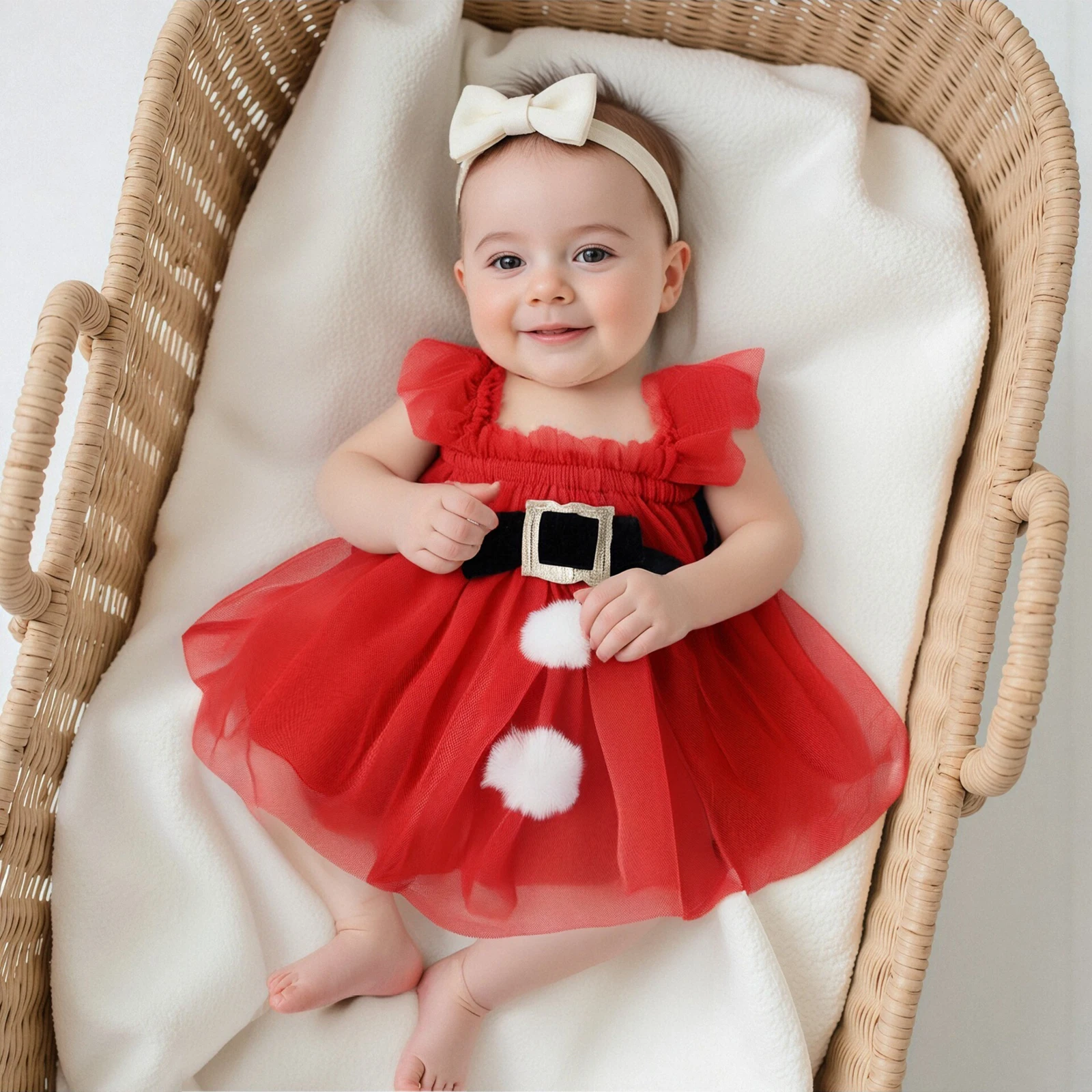 Suefunskry Vestidos de tul para niñas pequeñas Vestido de princesa sin mangas con bolas de piel navideña a la moda para la vida diaria y la fiesta - imagen 2