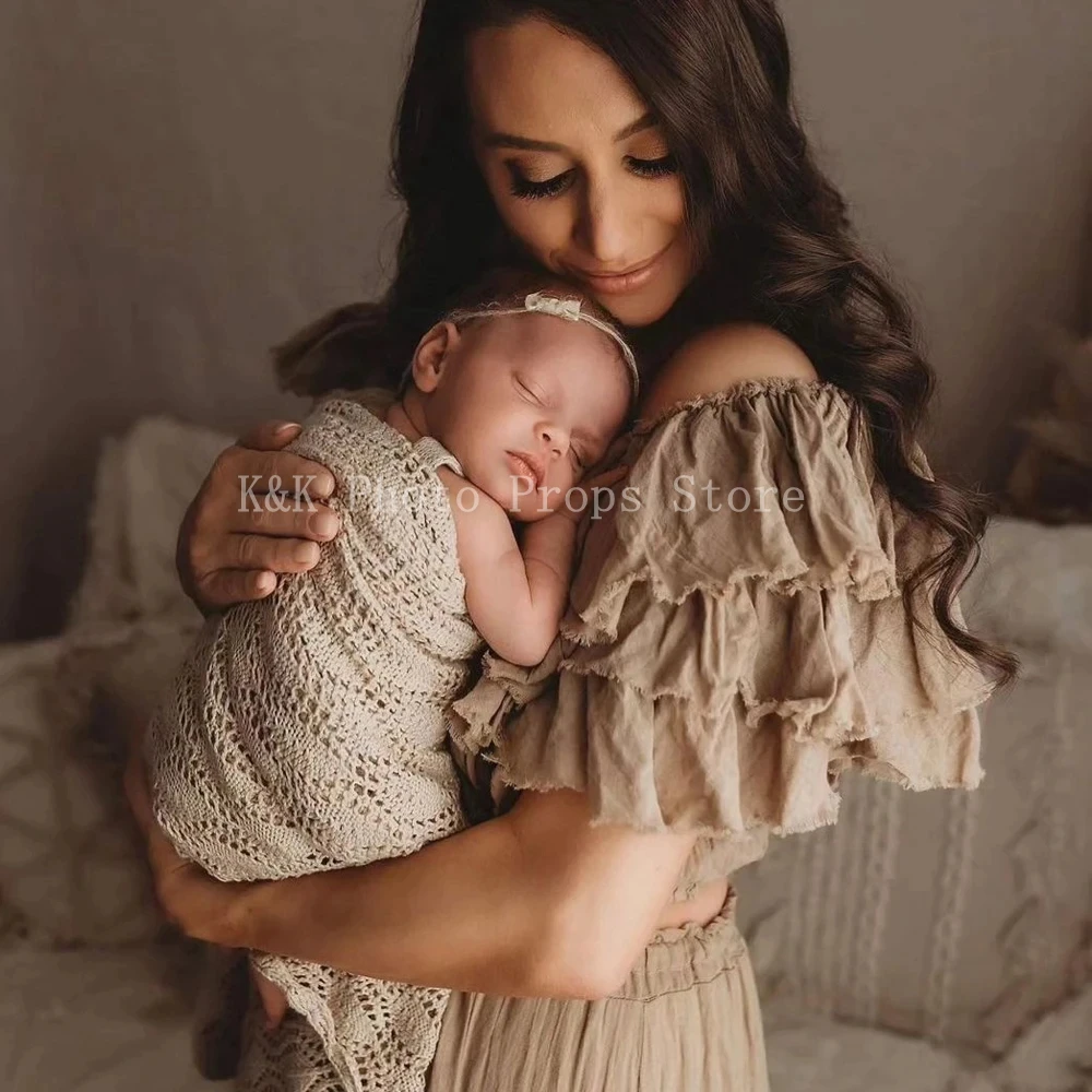 Conjunto bohemio maternidad top encaje lino y falda cómoda para fotos - imagen 3