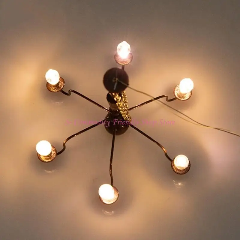 85AE Scaled Model LED Ceiling Lamp Kid’s Realistic Dollhouse Furniture Chandelier Lamp Preschool Pretend for Play Sand Table