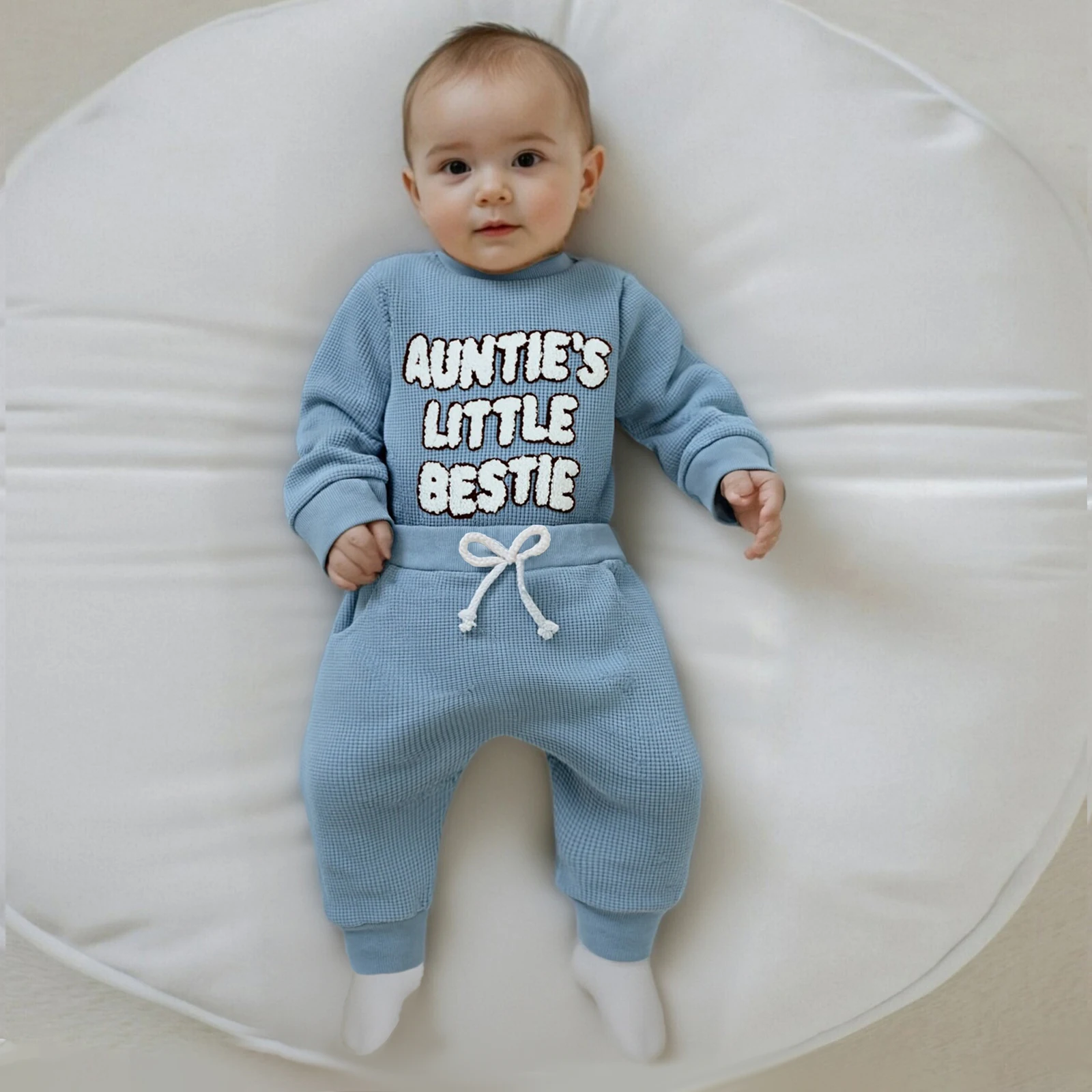 Suefunskry-Conjunto de trajes para bebé (niño o niña), pelele bordado con letras y cuello redondo de manga larga con cintura elástica, pantalones para correr, conjunto de otoño