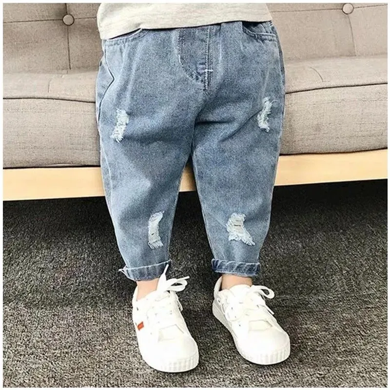 Primavera y otoño nuevos pantalones vaqueros para niños moda infantil pantalones vaqueros de cintura alta combinables ropa exterior informal para bebés pantalones largos