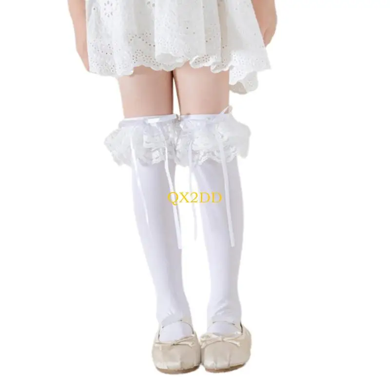 QX2D 1 par calcetines tubo largo niñas calcetines rodilla elástica calcetines cinta cinta - imagen 4