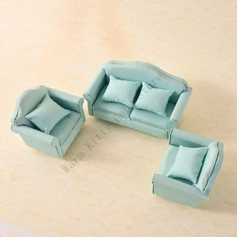 XXFE-muebles para muñecas con marco madera, juego sofás tela para decoración exhibición casa muñecas 1/12 - imagen 5