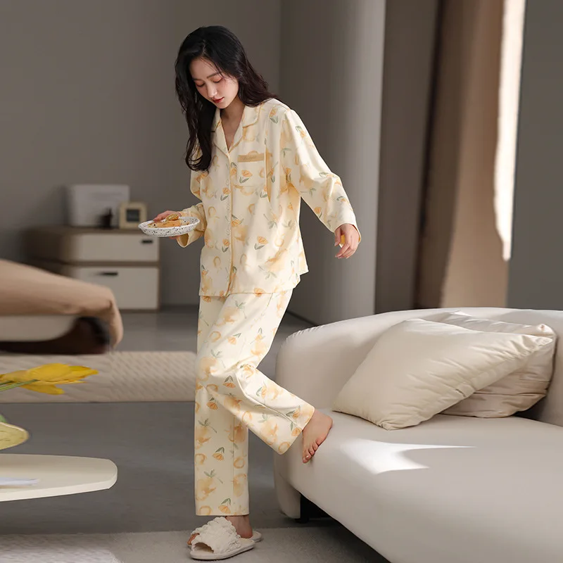 Ropa de dormir posparto para mujer, pantalones de manga larga de algodón puro dulce, nuevo estilo, ropa de maternidad cómoda y amigable para amamantar - imagen 4