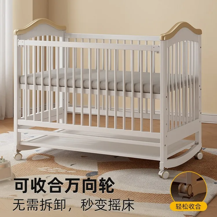 Cuna de madera maciza para bebé recién nacido, multifuncional, sin pintura, móvil, empalme, cama grande, suministro especial - imagen 3