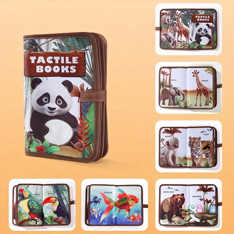 Libro interactivo táctil de animales para bebé, rompecabezas de Aprendizaje Temprano, libro de cuentos de tela con mono tigre, juguetes de desarrollo sensorial, regalo