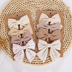 Juego de 4 Lazos para el Cabello para Niñas, Pinzas de Lino y Algodón, Pasadores para Cola de Caballo, Estampado de Flores y Lunares, Estilo Coreano, Accesorios para el Cabello para Niñas