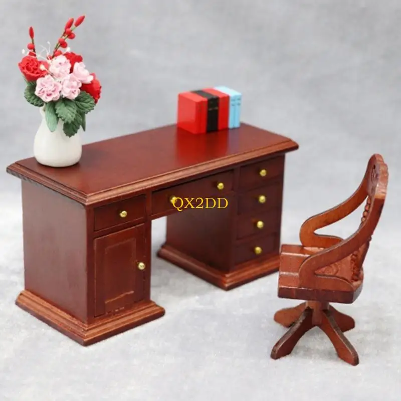 Muebles sala estudio Miniatura QX2D Desk y silla Modelo escritorio madera para regalo exhibición a escala