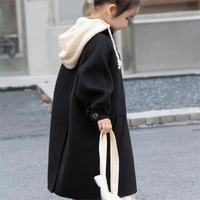 Chaqueta tweed infantil elegante con capucha para otoño e invierno - imagen 2