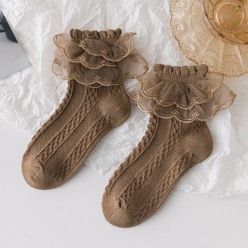 Lawadka-calcetines con tutú de encaje para niñas, medias de algodón con volantes, a la moda, de 1 a 15 años, 3 pares - imagen 3