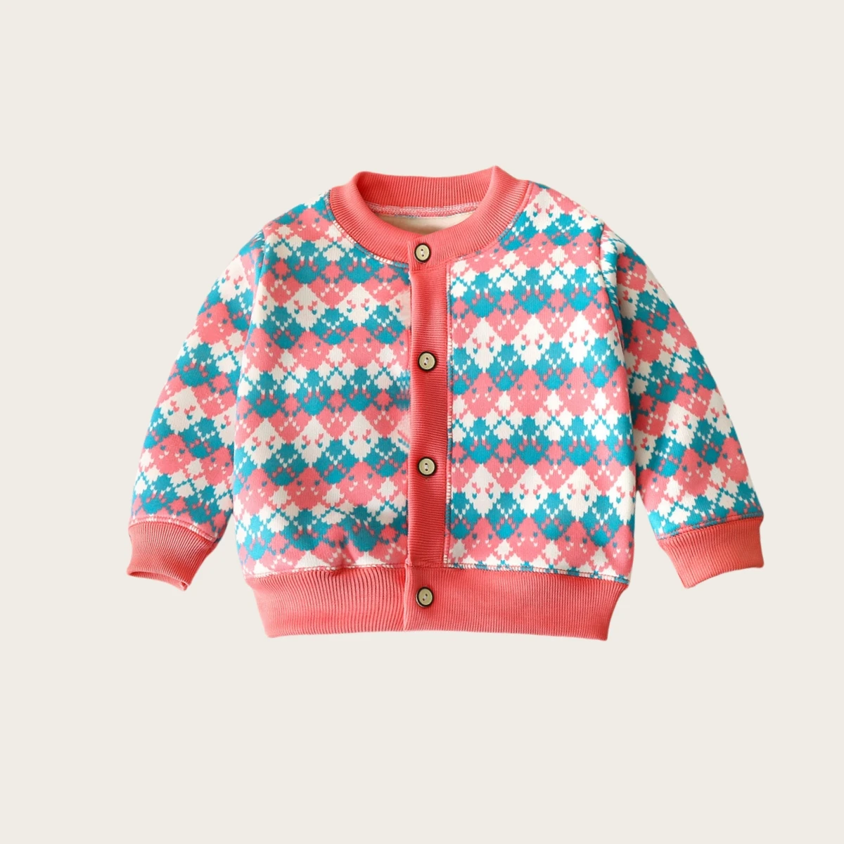 Abrigo acolchado de piel para niñas, cárdigan cálido con patrón de cuadros de cereza dulce, Chaqueta de punto para niños, 1-7T, 6 colores, otoño - imagen 4