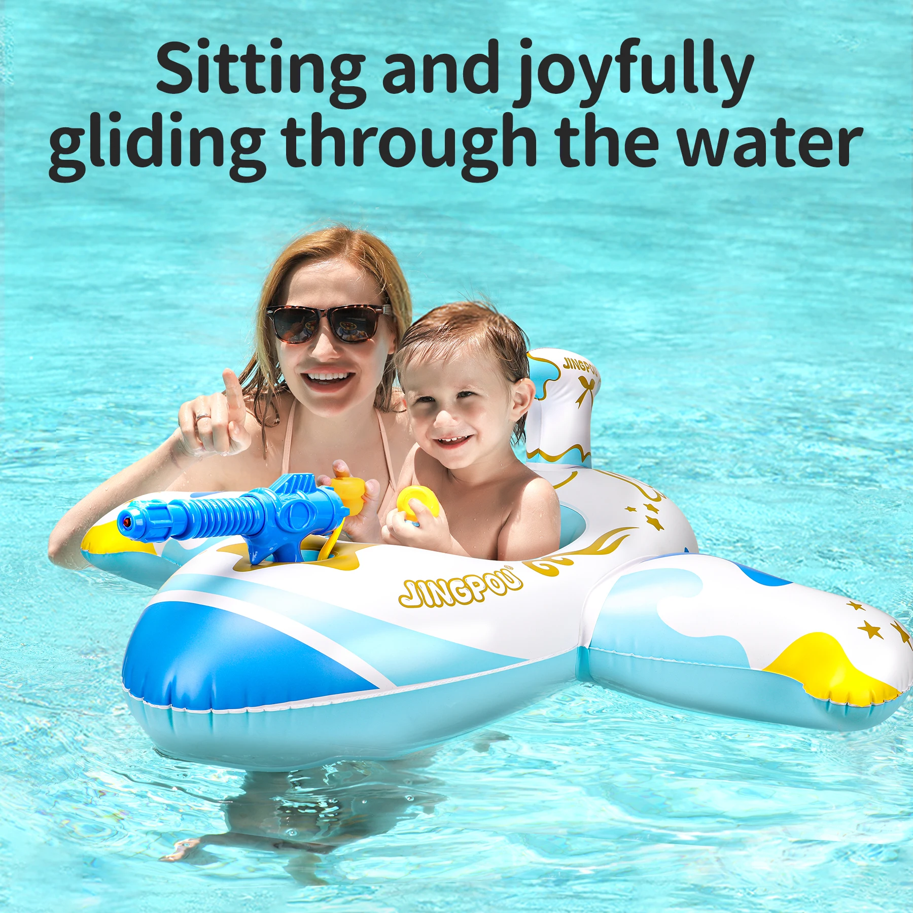 Swimbobo azul niños avión asiento de natación flotador anillo inflable flotante para verano barco de natación círculo baño pistola de agua juguete - imagen 5