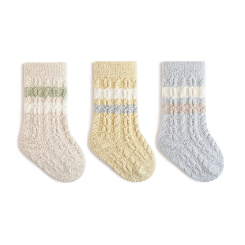 3 pares por lote de calcetines gruesos de invierno para niños 0-5T calcetines acolchados de lana con rayas coloridas para niñas calcetines de tubo para niños - imagen 3