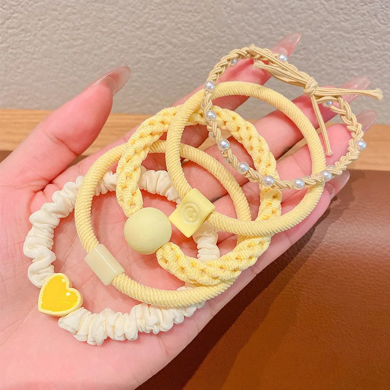 Anillo para el cabello para mujer y niña, accesorios para el cabello, banda de cuero de alta elasticidad, temperamento Simple, cola de caballo alta, durabilidad, nuevo estilo, 5 uds. - imagen 5