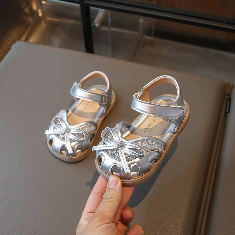 Sandalias de playa de verano para niños, sandalias de bebé para niñas, recortes, zapatos de princesa con lazo, zapatos antideslizantes de suela blanda para bebés - imagen 3