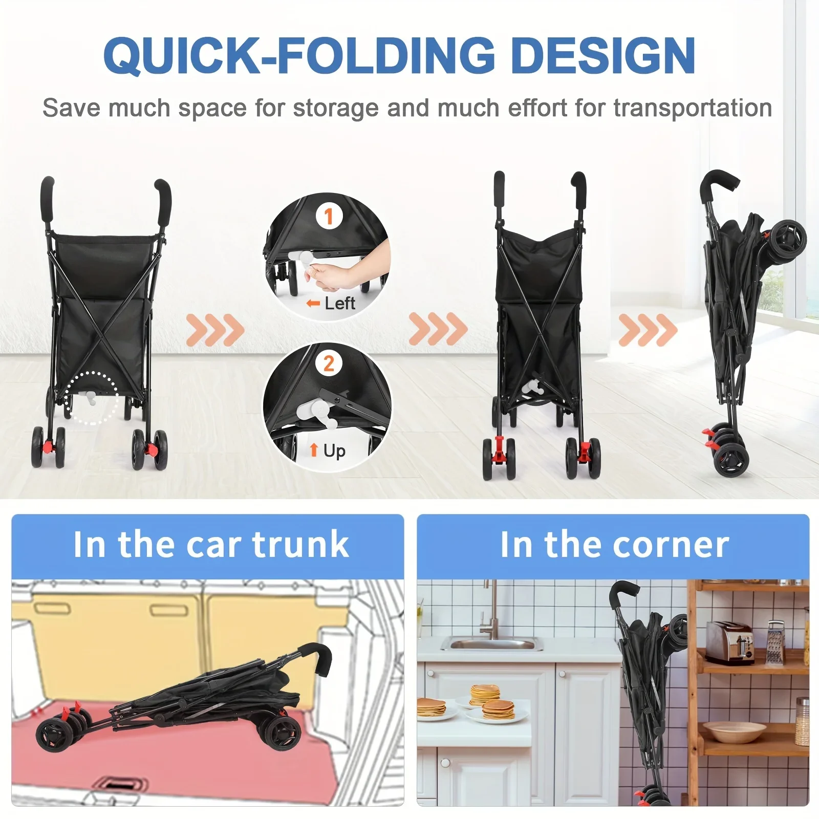 Carrito plegable para mascotas con ruedas giratorias y freno - imagen 5