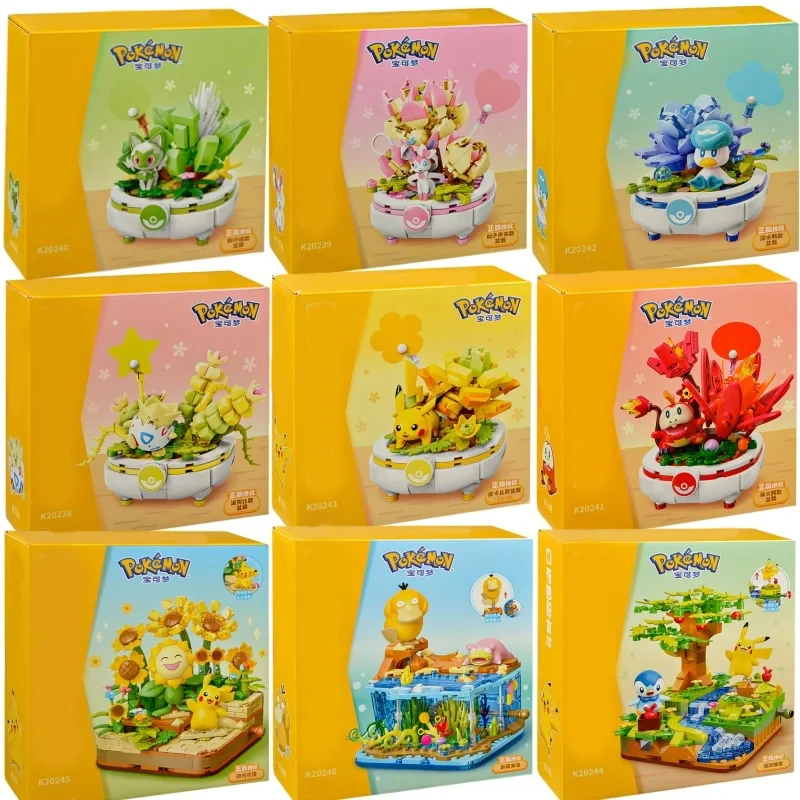 Bloques de construcción de la serie Pokémon Pikachu Psyduck Pogaman escena de dibujos animados modelo colección de ladrillos adornos juguetes para niños regalos de vacaciones