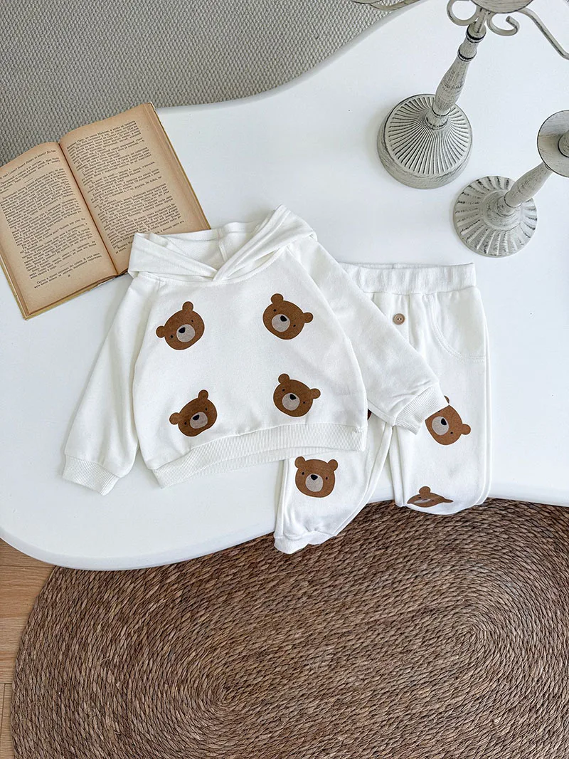 MILANCEL, nuevo conjunto de ropa de otoño para bebés de 6 a 3 años, sudadera con capucha y pantalones holgados de oso dulce para niñas, traje para niños pequeños versión coreana, 2 uds. - imagen 4