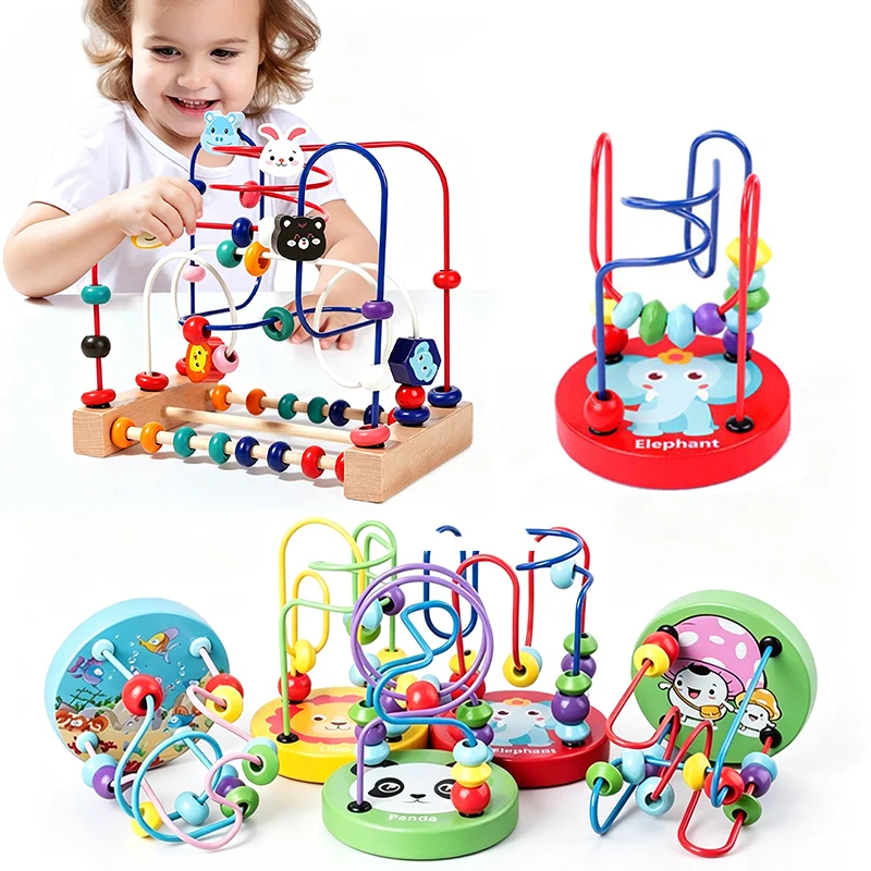 Juguetes Montessori en madera laberinto con cuentas y rompecabezas - imagen 2